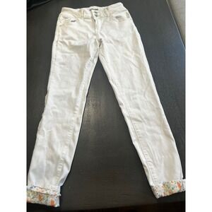DEAL JEANS White Mid Rise Skinny Jeans Floral Cuff Women's Small‎